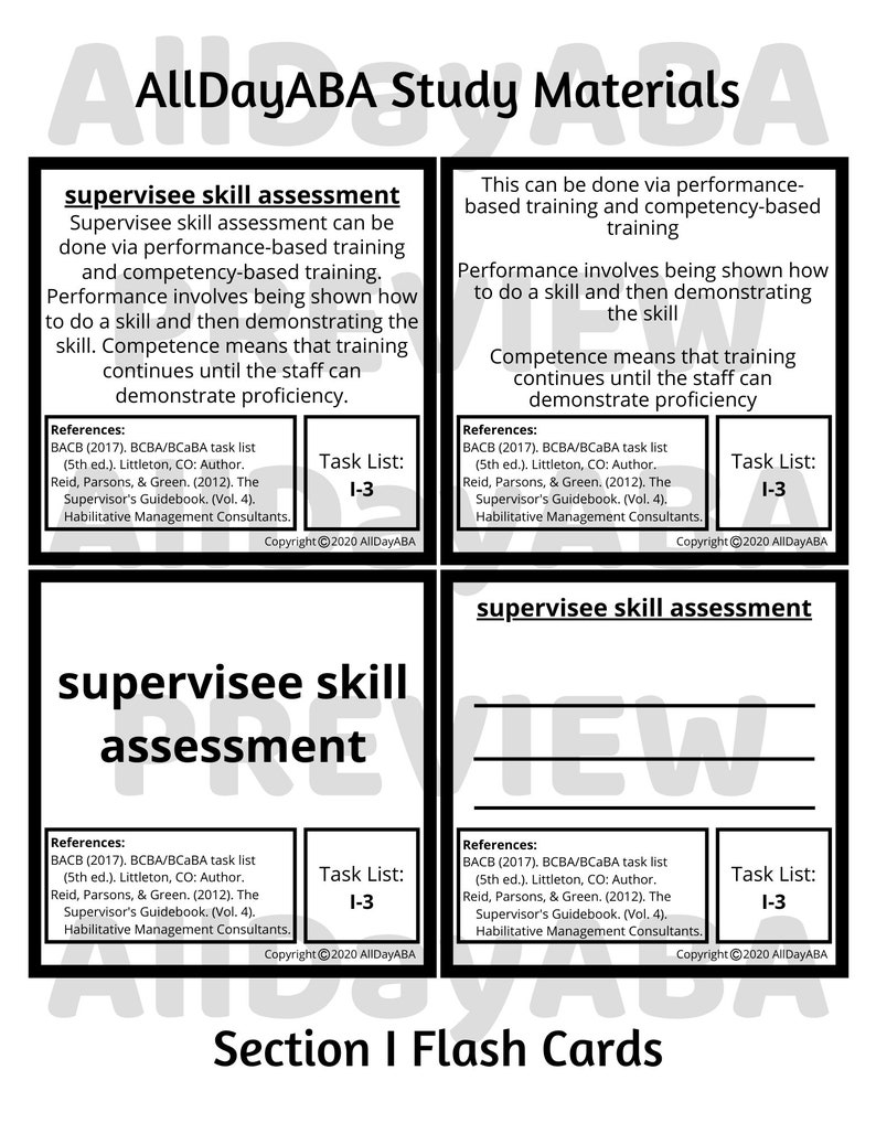 Section I Flash Cards 5th Edition Task List ABA Study Materials BCBA ...