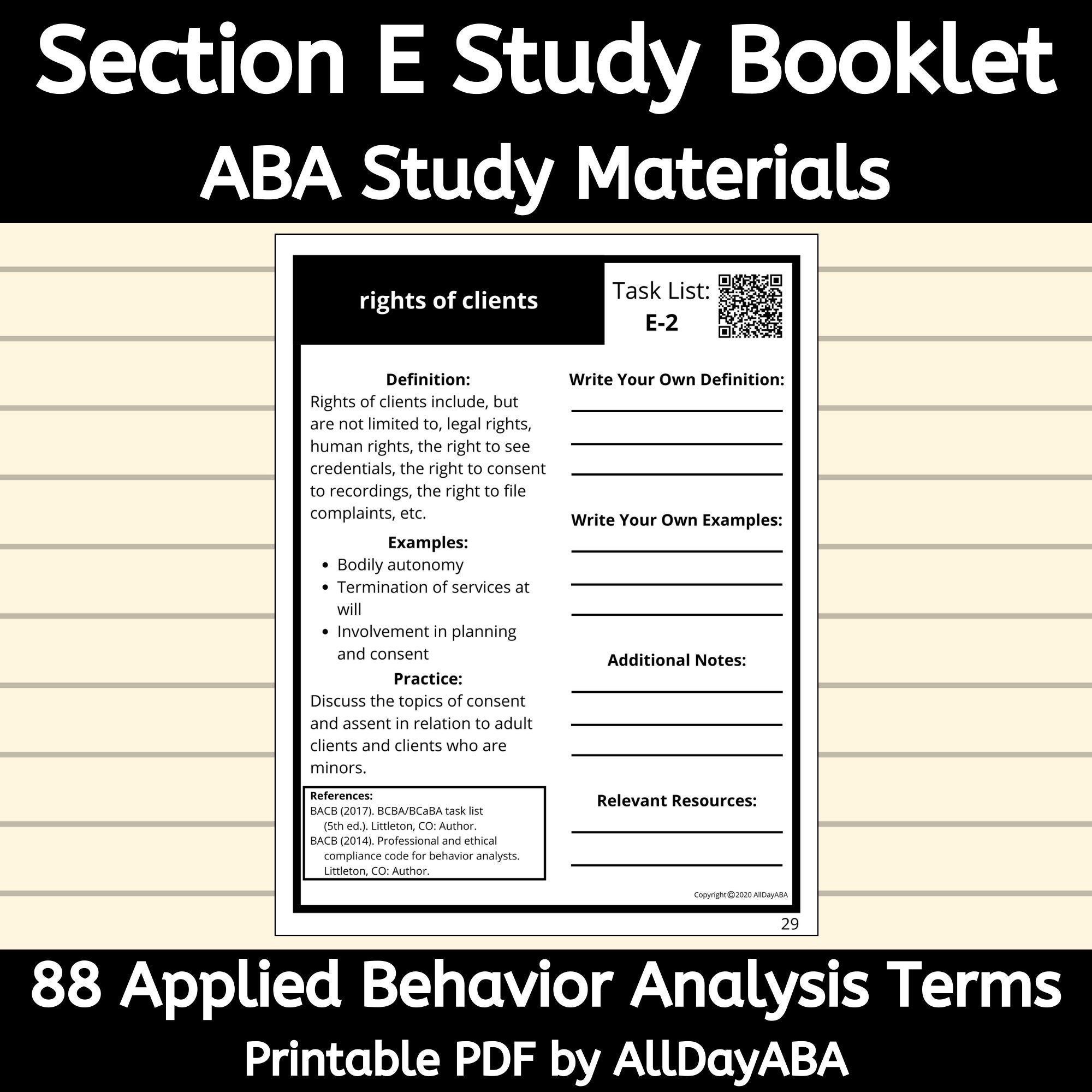 Section E Study Booklet 5th Edition Task List ABA Study | Etsy