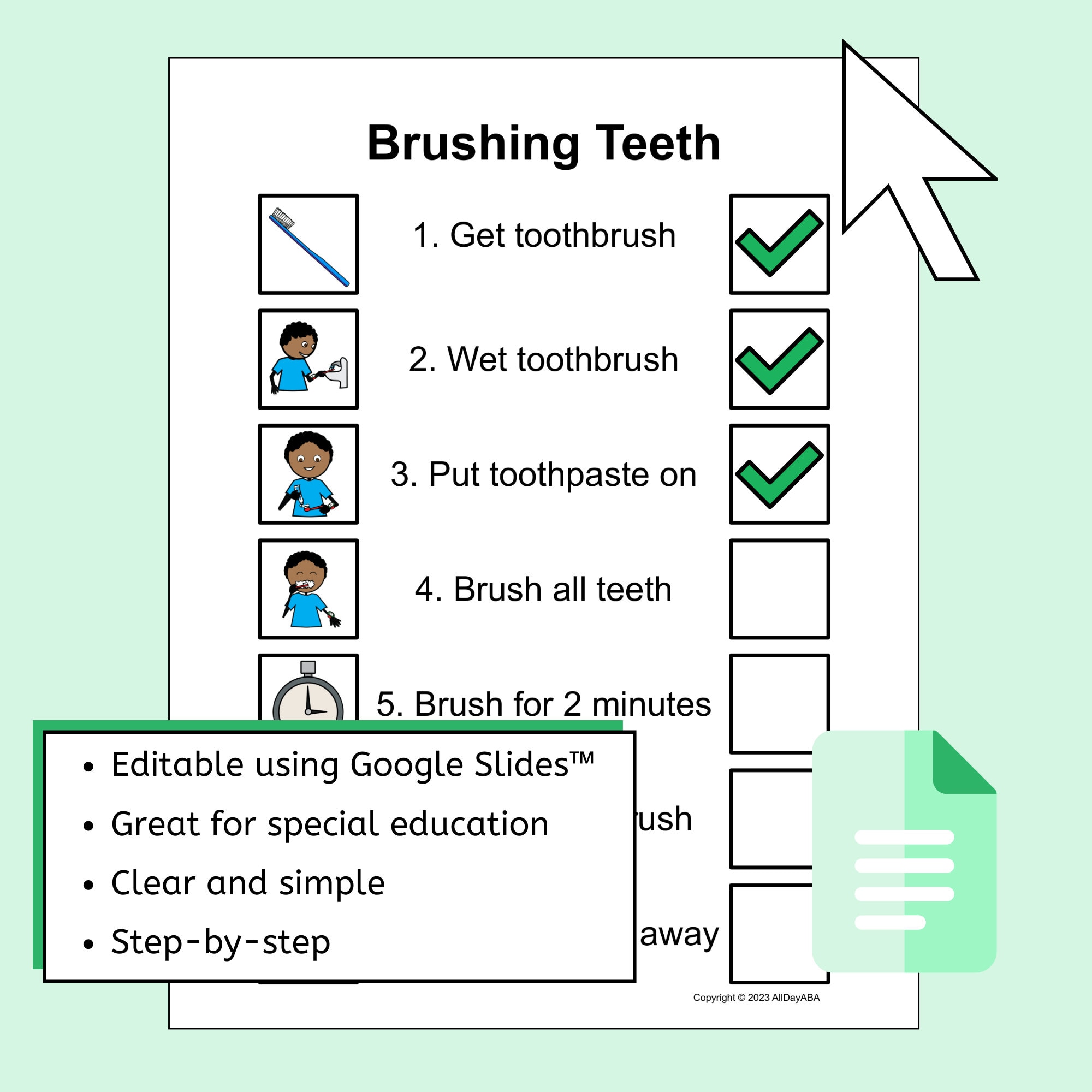 Brushing Teeth Task Analysis EDITABLE Visual Steps And Data Sheet For ABA Therapy Etsy