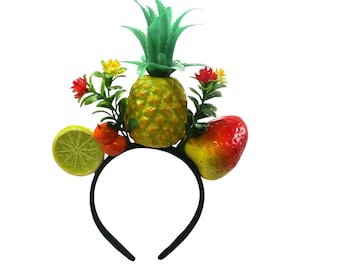 Women's Tropical Headband Pineapple Lemon Strawberry Hawaiian Fruit Flowers Luau Carmen Miranda Costume Beach Hula Party Accessory Crown