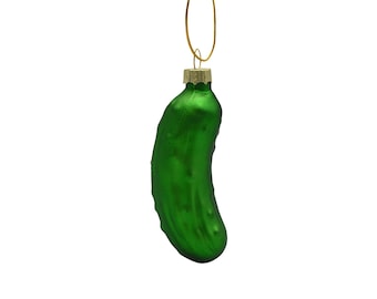 Hand Painted 3.5" Green Glass Pickle Ornament Old German Tradition Christmas Tree Decoration Holiday Fun Frosted Hanging