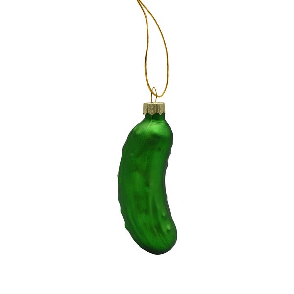 Hand Painted 3.5" Green Glass Pickle Ornament Old German Tradition Christmas Tree Decoration Holiday Fun Frosted Hanging