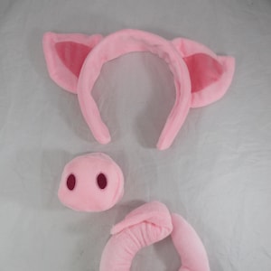 Adult Child Pink Piggie Pigs Piggy Piglet Pig Nose Animal Ears Headband and Curly Tail Kids Costume Accessory Cosplay Kit Set