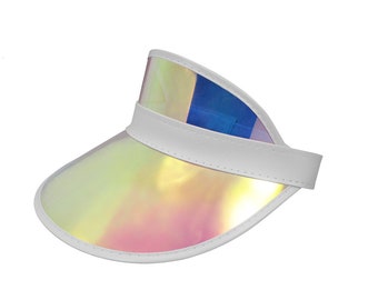 Outdoor Sports Cap White, Adjustable Plastic-Visor-Hat Sun-Protection Iridescent Tennis