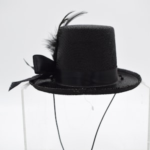 Womens Ladies Teens Mini Black Glitter Mesh Top Hat Fascinator with Feather 1920s Roaring Gatsby Halloween Costume Accessory