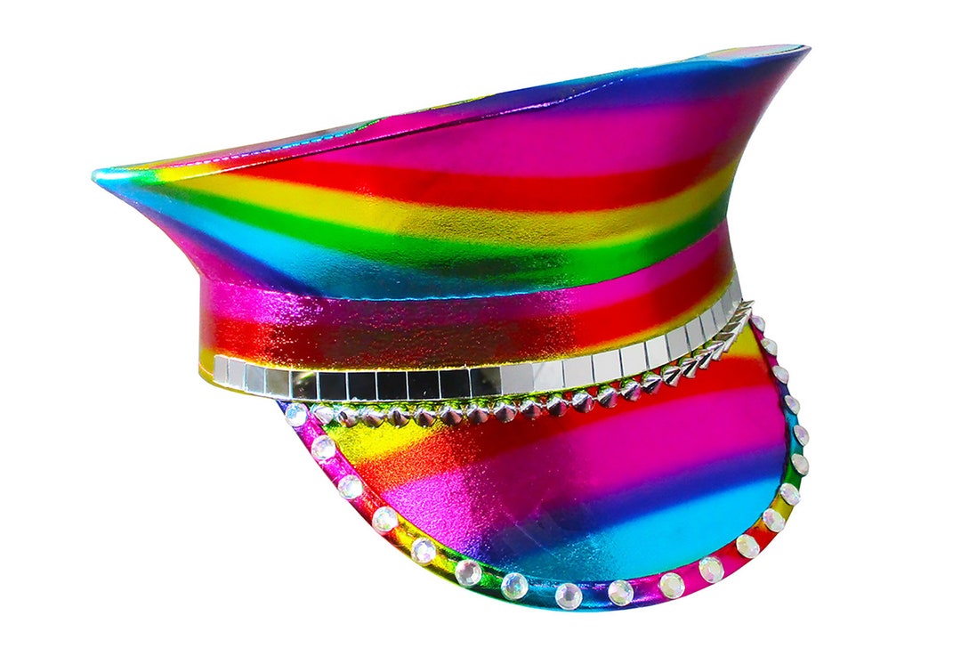Metallic Studded Rainbow Captains Hat