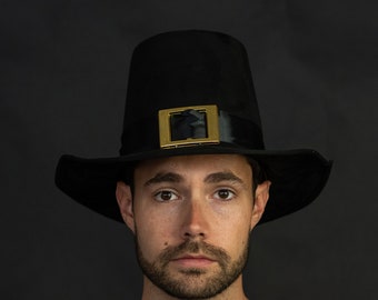 Deluxe Adult Black Pilgrim Hat With Gold Buckle Costume Accessory
