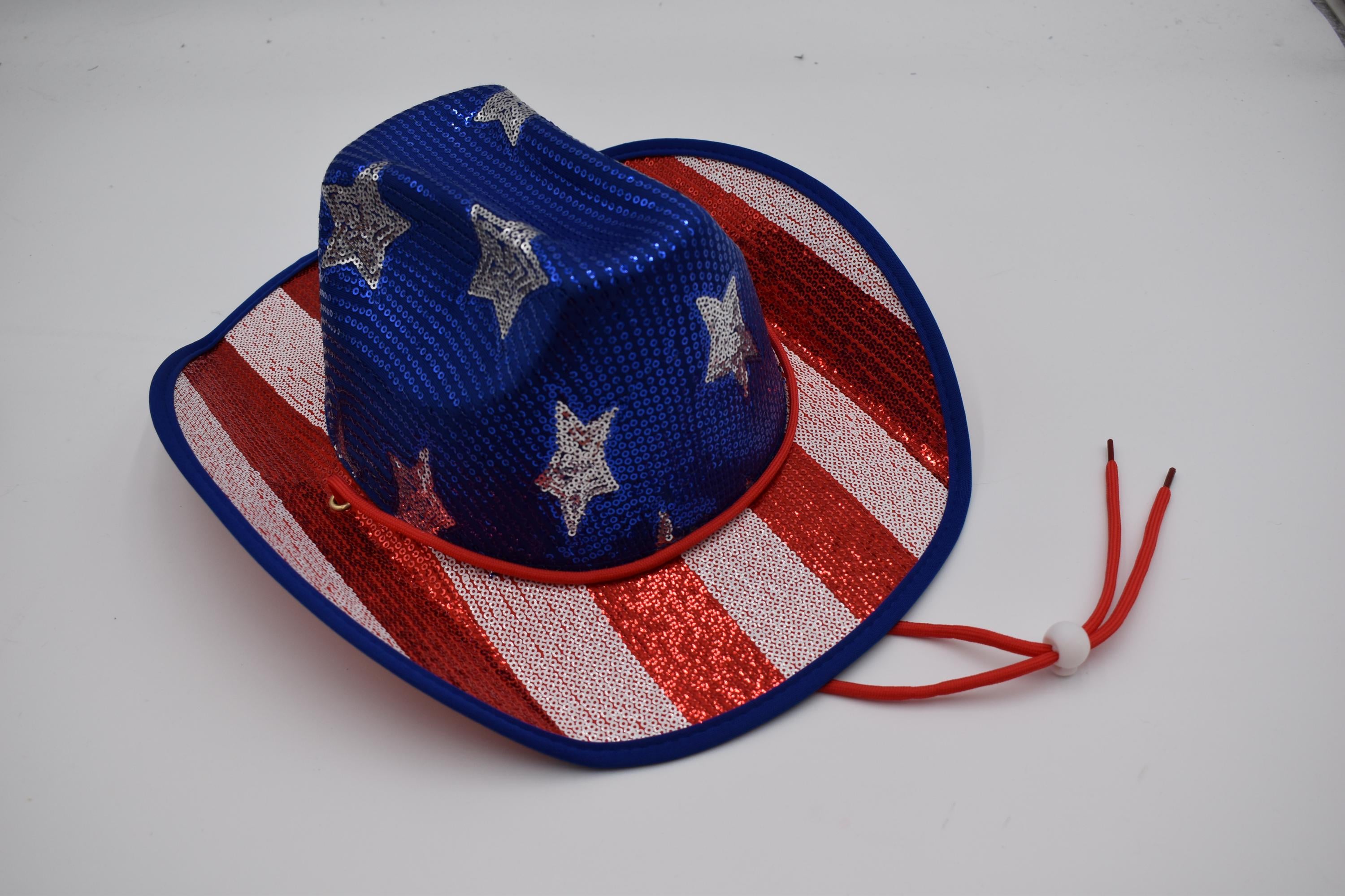 Hand Painted Western Cowgirl Hat | Blue & Red Distressed |Size 7 Mawjom Sparkly US-Flag Western Cowboy Hat - 4th of July Red  main image 4