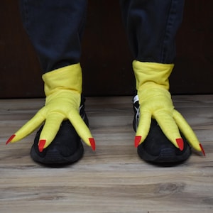 Fun Yellow Chicken Bird Feet Claws Furry Foot Shoe Top Covers Halloween Cosplay Adult Costume Accessory Prop One Size