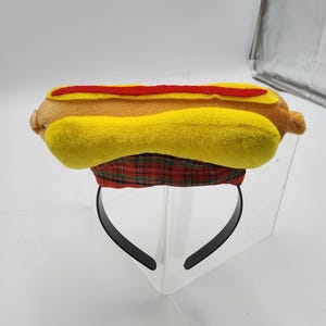 Mini Velvet Hot Dog Hat On Headband Food Vendor Party Costume Accessory