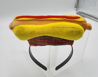 Mini Velvet Hot Dog Hat on Headband Food Vendor Party Costume