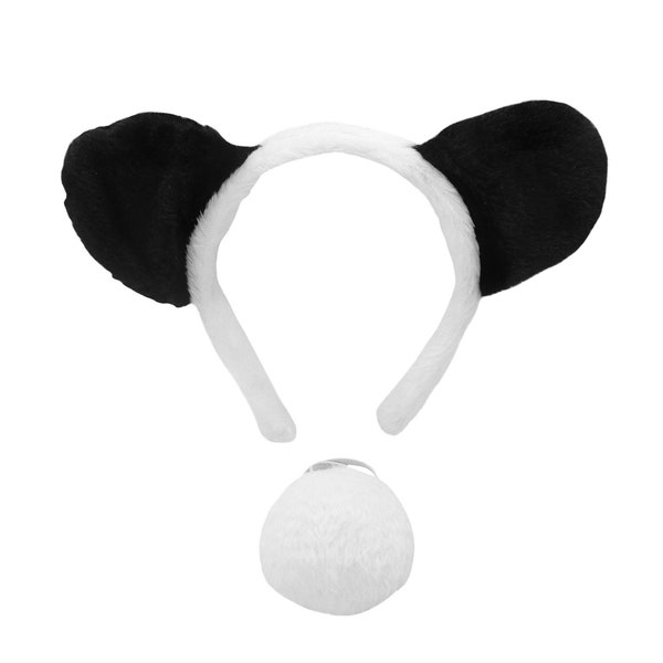 Cute Unisex Adult Child Plush Panda Bear Ears Headband Pom Tail Animal Costume Accessory Set Halloween Cosplay Theater Lightweight