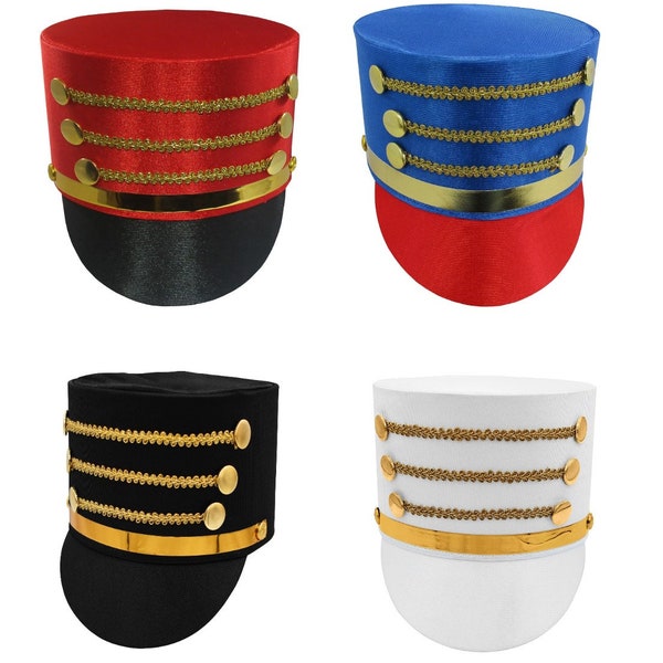 Mens Womens Conductor Circus Toy Soldier Christmas Nutcracker Band Major Ringmaster Majorette Red Top Hat Victorian Steampunk Costume Cap