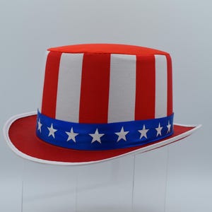 Unisex Adult USA American Flag Red White Blue Patriotic 4Th of July Uncle Sam Top Hat Costume Gender Fluid Parade Accessory Prop One Size