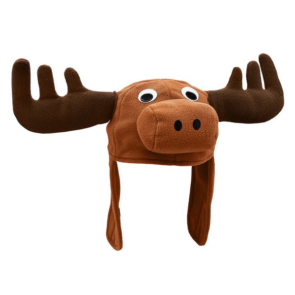 Unisex Adult Child Fun Soft Plush Brown Moose Hat Antlers Wiggly Eyes Animal Cap Cosplay Funny Headwear Costume Accessory Mens Womens Kids