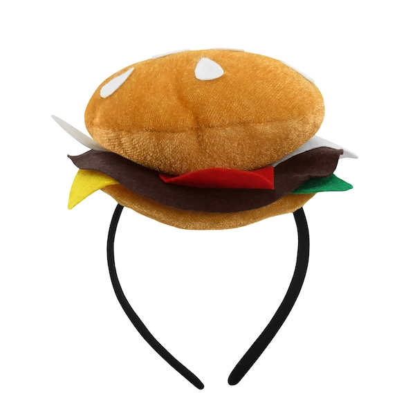 Unisex Adult Mini Cheeseburger Hamburger Headband Hat Food Vendor Halloween Costume Accessory Foodie Lover