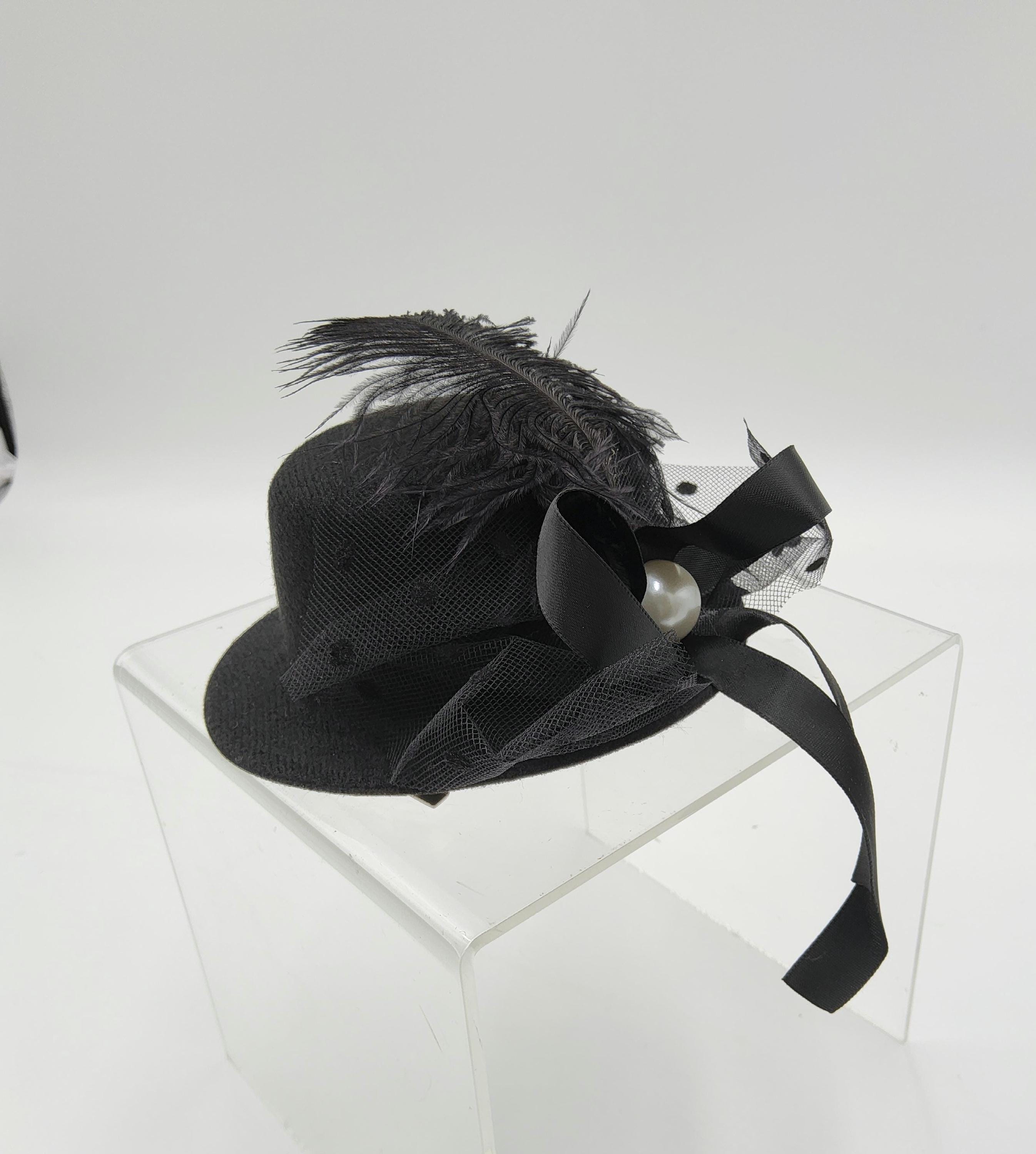 Exquisite Black Couture Jeweled Rhinestone Embellished Fascinator Hat NWT Black Crystal Fascinator Veiled Crystals or Pearl Studded  main image 2