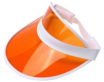 Orange Retro Vintage Bachelorette Mens Womens Tennis Beach Transparent Clear Colored Plastic Sun Bingo Vegas Dealer Golf Casino Visor Hat