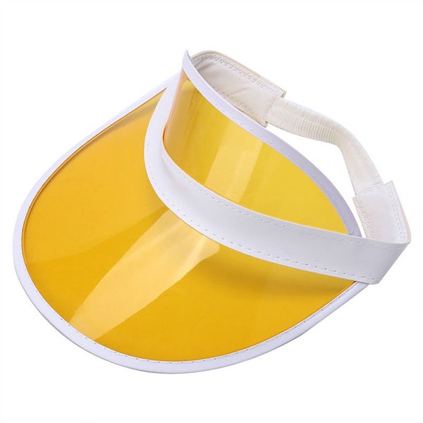 Yellow Retro Vintage Bachelorette Womens Mens Tennis Beach Transparent Clear Colored Plastic Sun Bingo Vegas Dealer Golf Casino Visor Hat