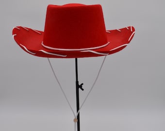 Mens Womens Adult Cowboy Cowgirl Red Cap Or Brown Hat Old Western Ranch Story Costume Stitched Cord Cosplay Dress Up Halloween Cap