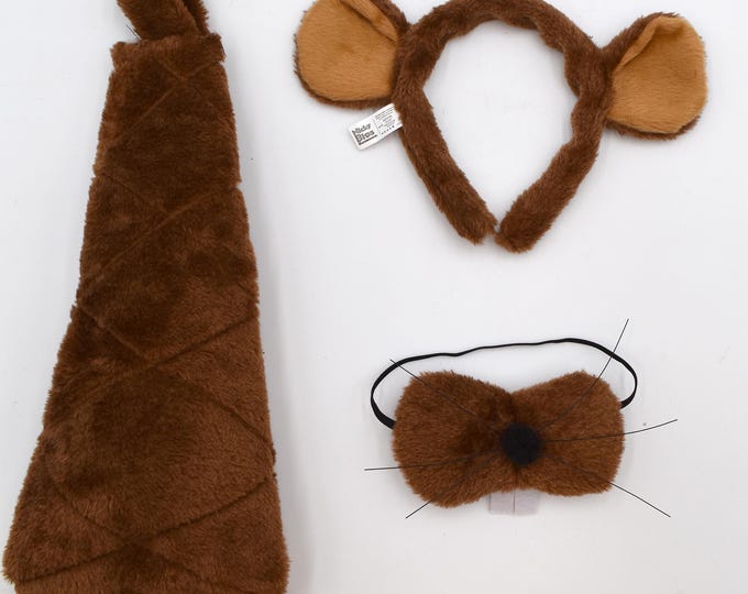 Fun Adult Teen Brown Beaver Ears Headband Tail Nose Animal Costume Accessory Set Funny Halloween Cosplay Accessories Kit