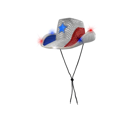 Sequin Patriotic Cowboy Cowgirl Hat Red 