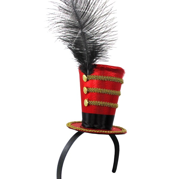 Womens Circus Toy Soldier Nutcracker Band Major Ringmaster Lion Tamer Majorette Red Mini Top Hat Headband Victorian Steampunk Costume Cap