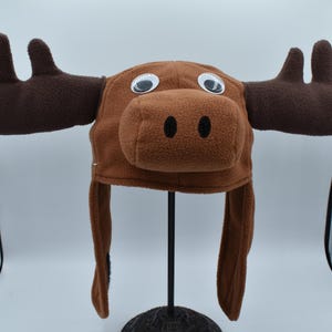 Unisex Adult Child Fun Soft Plush Brown Moose Hat Antlers Wiggly Eyes Animal Cap Cosplay Funny Headwear Costume Accessory Mens Womens Kids