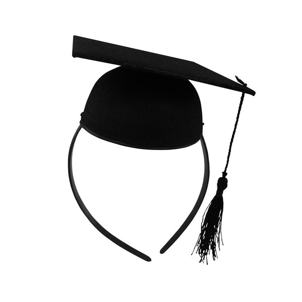 Black Mini Graduation Cap With Tassel On A Headband Hat School Party Unisex Costume Accessory Prop For Men Women Kids One Size Fits Most