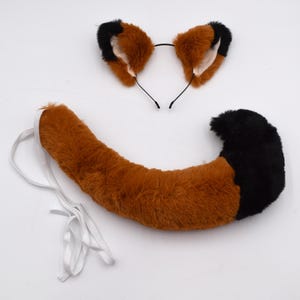 Deluxe Adult Child Red Fox Headband Ears Full Tail Forest Faux Fur Plush Animal Cosplay Theater Halloween Costume Accessory Set