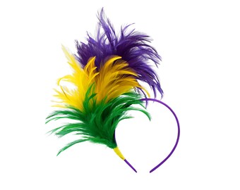 Womens Girls 1920s Faux Feather Headband Multicolor Rainbow Mardi Gras Flapper Style Headpiece Carnival Party Costume Accessory One Size