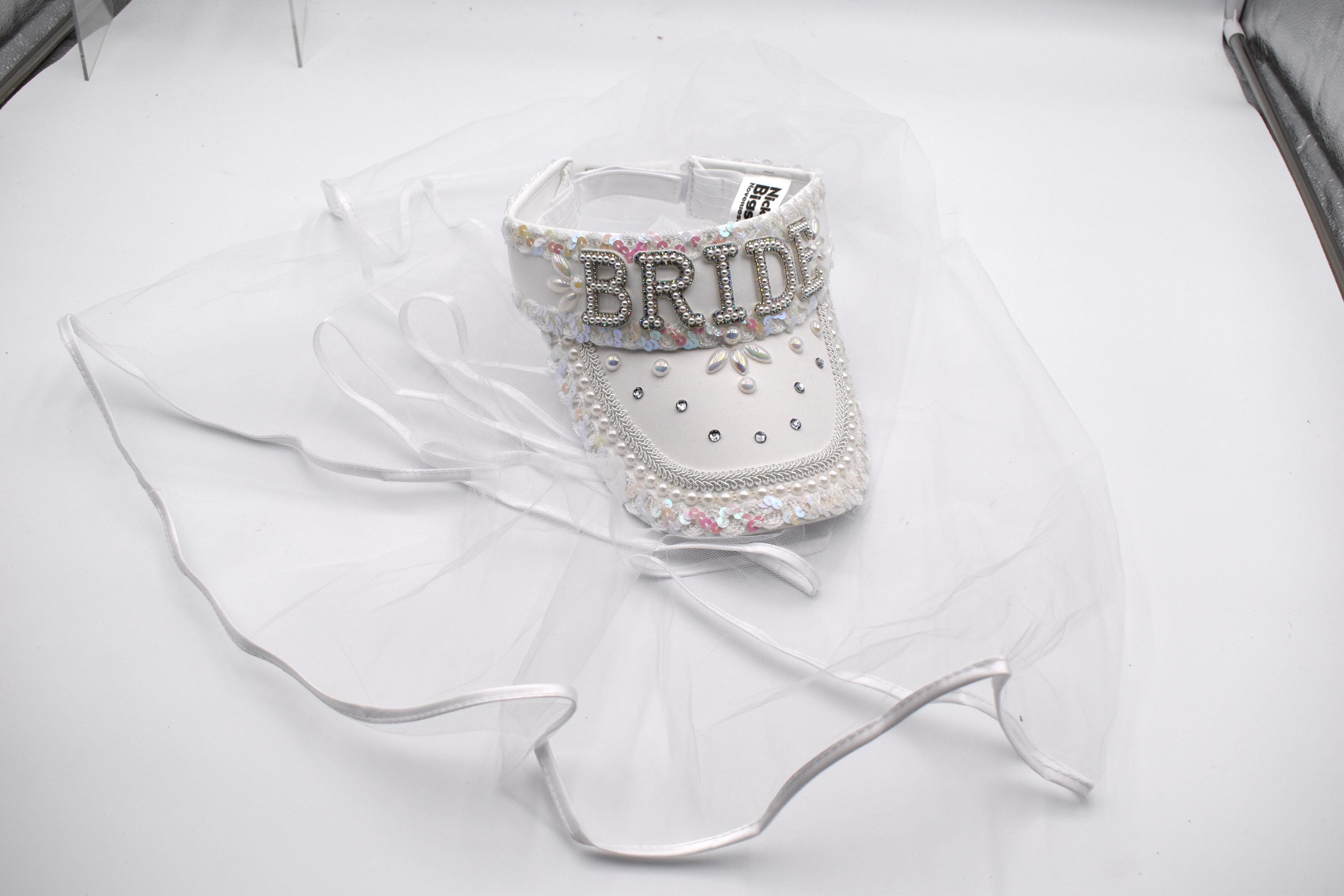 Sparkly Bride Sun Visor with Detachable Veil Bachelorette Party Hat Adjustable Womens Adjustable Fabric Bling BRIDE to Be Sun Visor  main image 3
