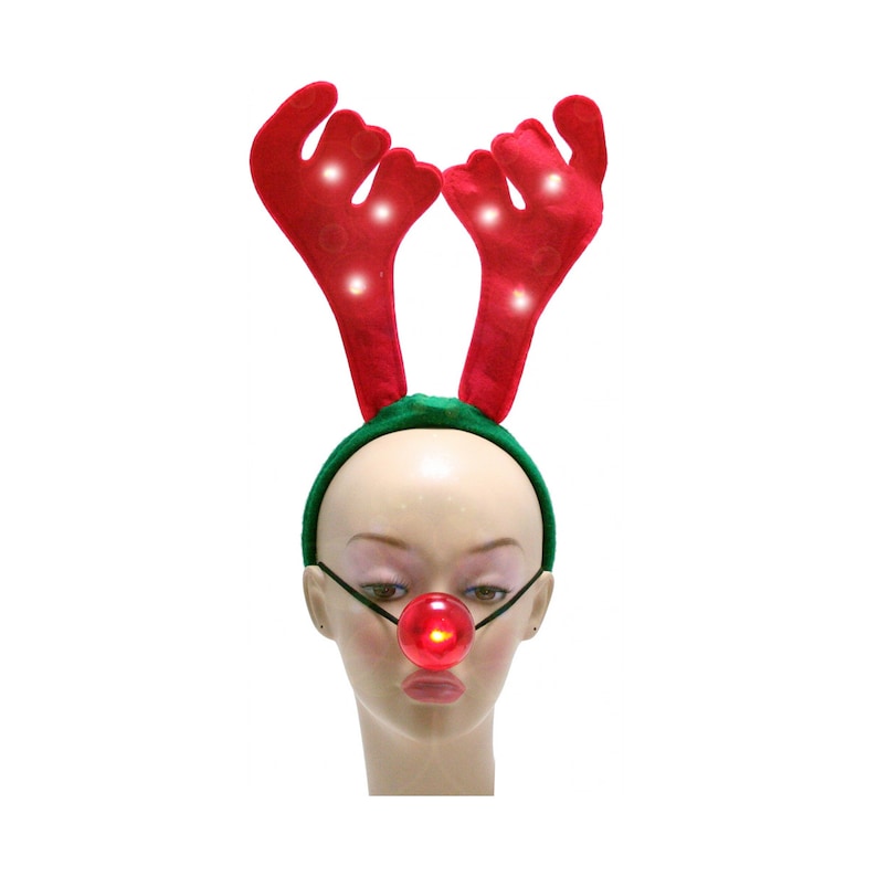Light Up Rudolph Red Nose Antlers Reindeer Christmas Costume Etsy