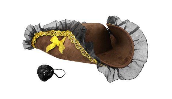 Gold Tricorn Pirate Buccaneers Hat 