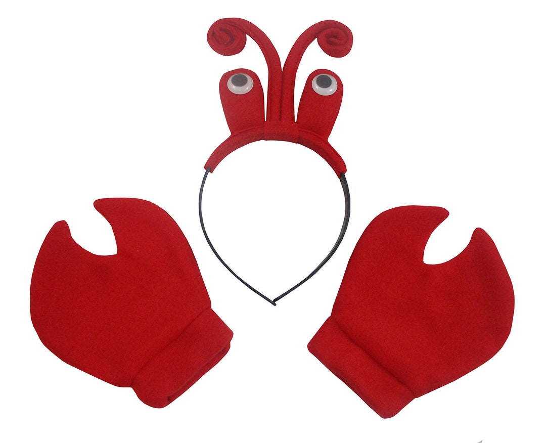 Unisex Adult Felt Lobster Headpiece Eyeballs Crab Claws Gloves Headband