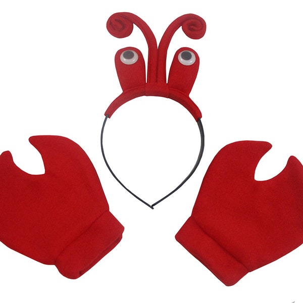 Unisex Adult Felt Lobster Headpiece Eyeballs Crab Claws Gloves Headband Kit Crawfish Hat Costume Accessory Kit Mardi Gras Parade Set