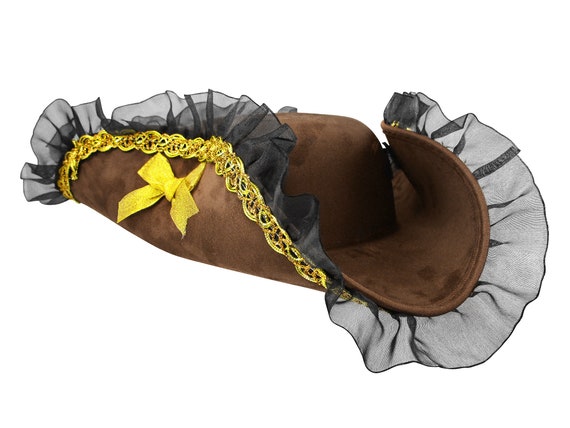 Sombrero de pirata Tricornio elegante para mujer, gorro de bucaneros  marrón, accesorio de disfraz, espadachín, utilería para Halloween, Cosplay,  teatro -  México