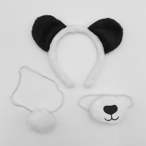 Cute Unisex Adult Child Plush Panda Bear Ears Headband Pom Tail Animal Costume Accessory Set Halloween Cosplay Theater Lightweight