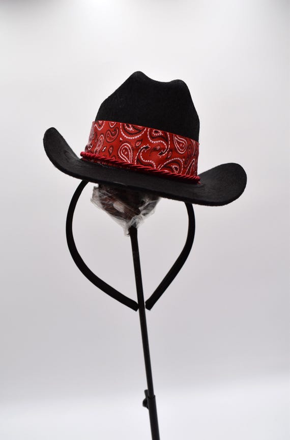 Adult Kid Unisex Mini Black Cowboy Cowgirl Hat on a Headband With