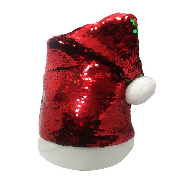 Flip Sequin Red Green Santa Claus Christmas Holiday Hat Color Changing Accessory
