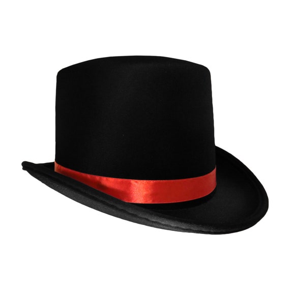 Tall Black Satin Top Hat Caroler Dickens Steampunk Victorian Ringmaster Costume 
