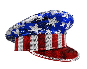 Trendy Apparel Shop Flip Over Sequins American Flag USA Text Baseball Cap Trendy Apparel Shop Flip Over Sequins American Flag USA Text Baseball Cap