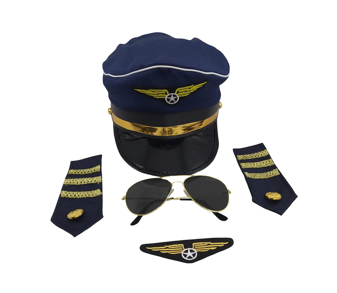 Unisex Adult Pretend Airline Pilot Hat Cosplay Costume Accessory Set