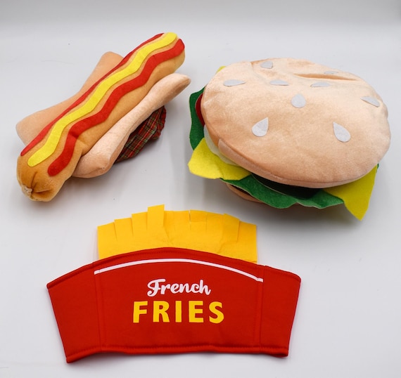 3 Piece Oversized Hotdog Hamburger and Fries Hat Set Funny Food Vendor Costume Accessory Halloween Cosplay Photo Booth Props Etsy