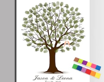 Wedding Guest Book Fingerprint Tree, Wedding Guest Book Alternative, Thumbprint Tree, Canvas Fingerprint Tree, Personalized Guestbook w/ INK