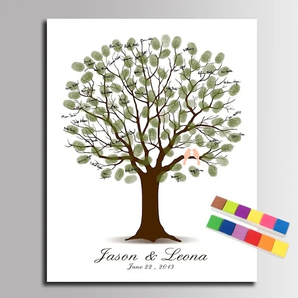 Wedding Guest Book Fingerprint Tree, Wedding Guest Book Alternative, Thumbprint Tree, Canvas Fingerprint Tree, Personalized Guestbook w/ INK