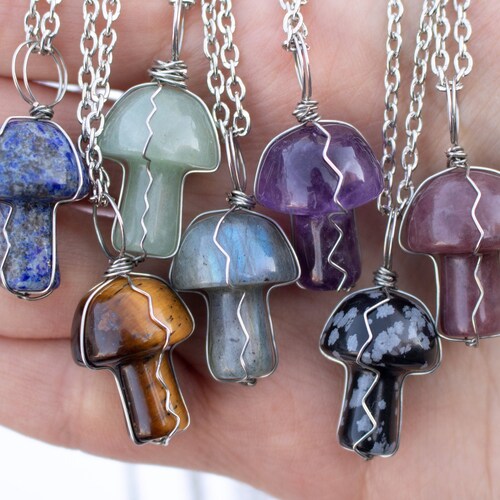 Crystal Mushroom Necklaces / Silver Wire Wrapped Mushroom Etsy
