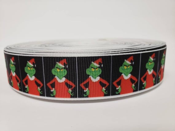Black Christmas Printed Grosgrain Ribbon 25mm wide 1 2 5m The Grinch 1/"