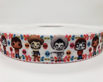 Disney Coco movie, Skulls, Grosgrain Ribbon 7/8"