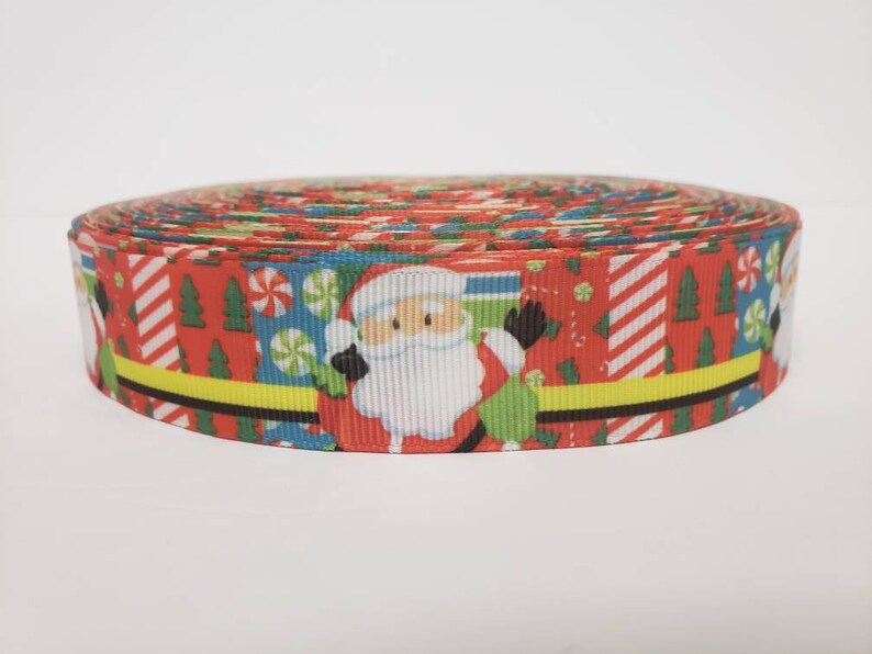 Grosgrain Ribbon 1 Christmas Santa Candy /& Christmas Trees